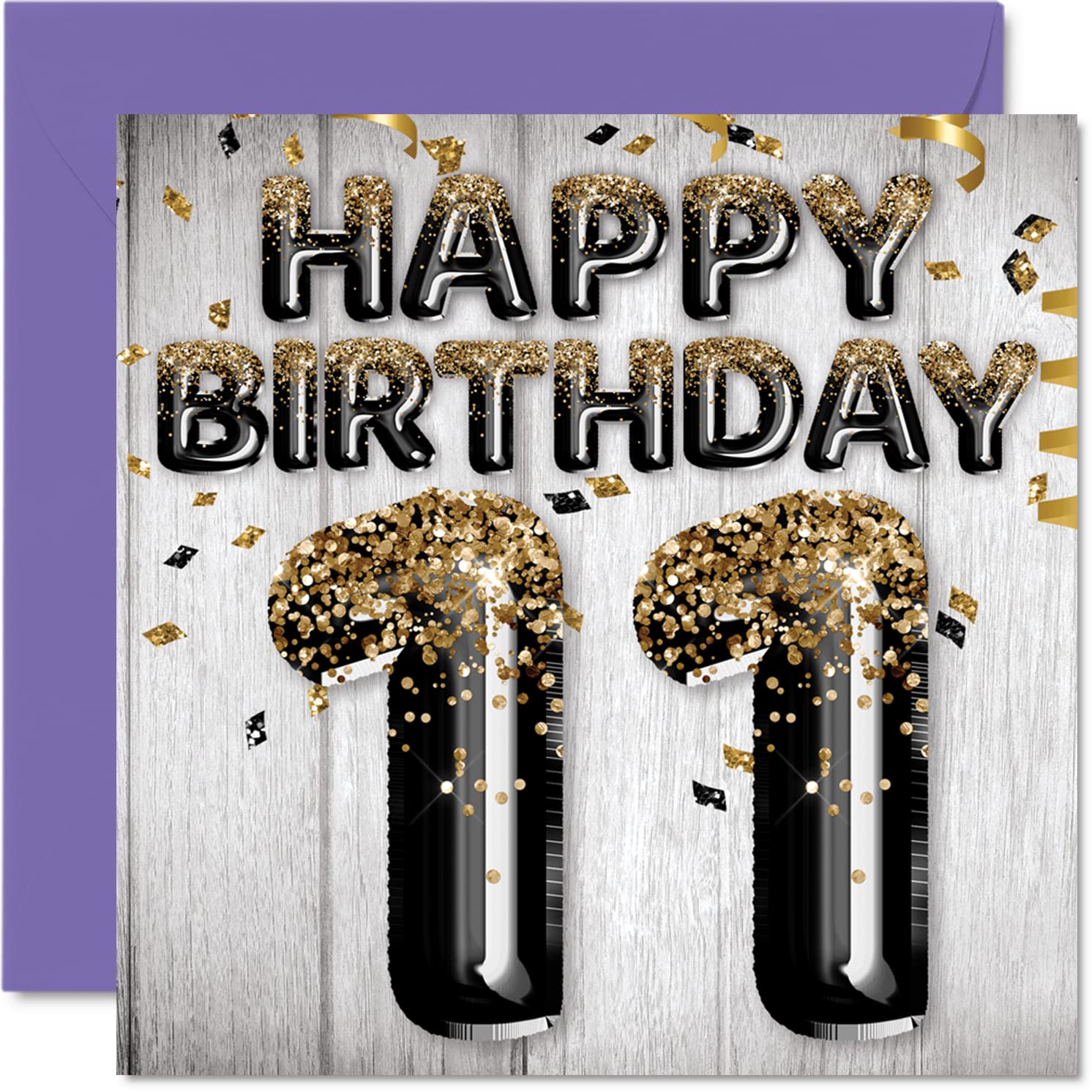 Amazon | Stuff4 男の子用11歳の誕生日カード - ブラック&ゴールドの